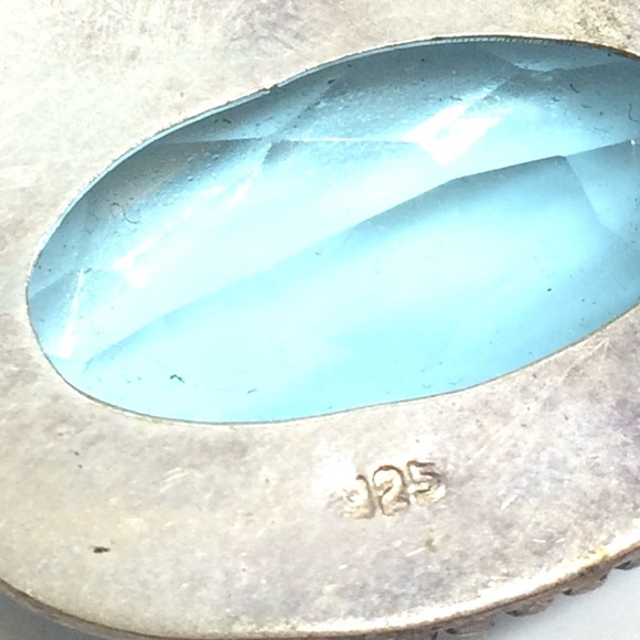 VINTAGE STERLING SILVER 925 LARGE BLUE FACETED GLASS PENDANT ABSTRACT BOHO - Picture 11 of 14